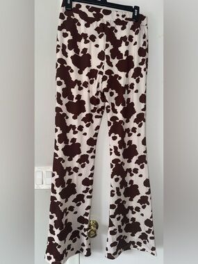 Cow Print Flare Pants in Brown and Cream